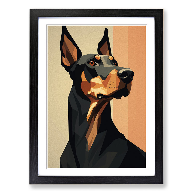 Doberman Minimalism - Single Picture Frame Print on Wood, 64cm H x 46cm W, Black Framed