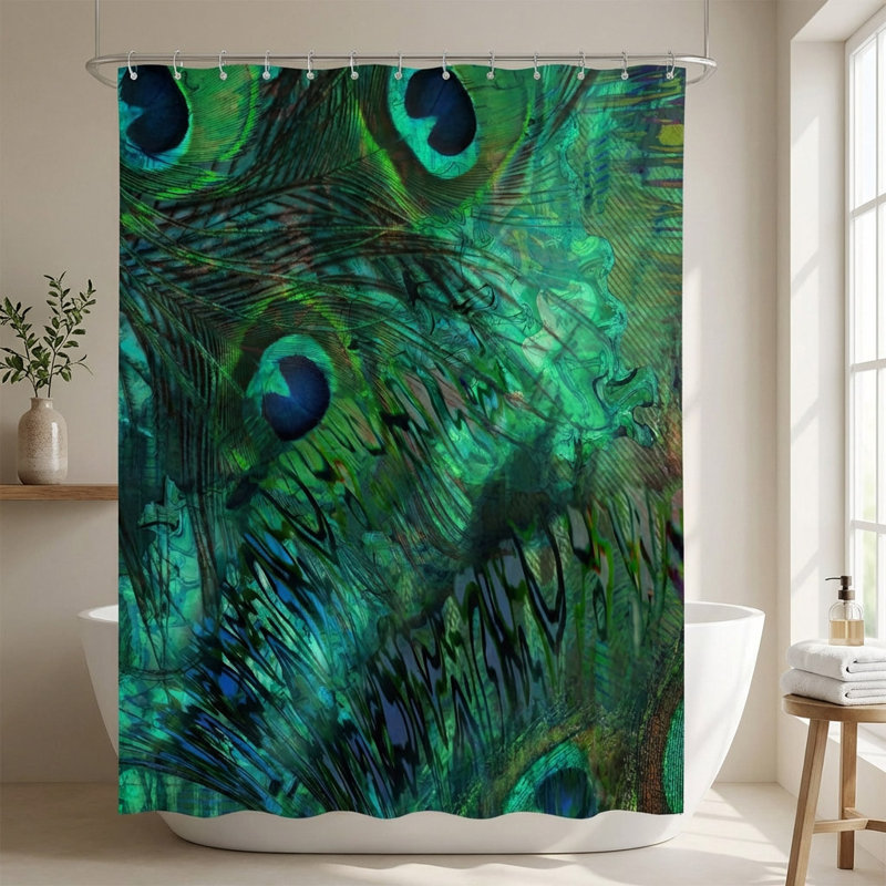 Rideau de douche à motif de plumes de paon, 70 po x 90 po