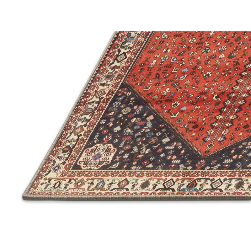 Tapis traditionnel mehroon/noir/bleu Ancel, Rectangle 5 pi x 7 pi