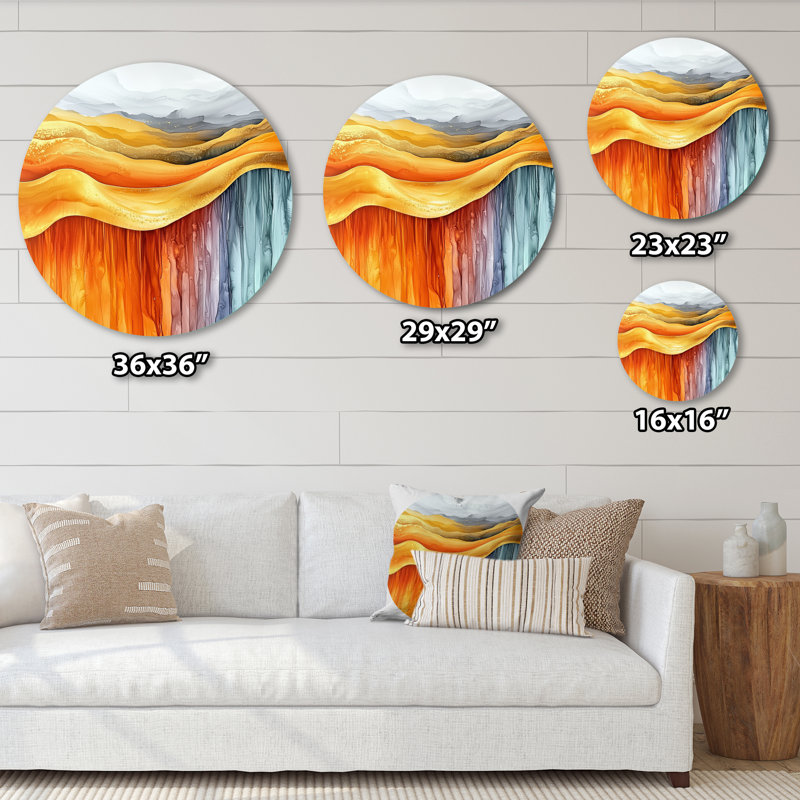 «Chrome Dance of Silent liquid Ink I», art mural rond à formes modernes, H 29 po x l 29 po