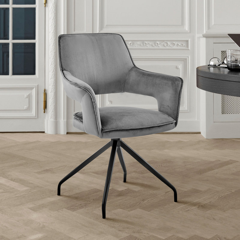 Chaise d'appoint de salle à manger Hadley en velours gris avec finition noire, Gris