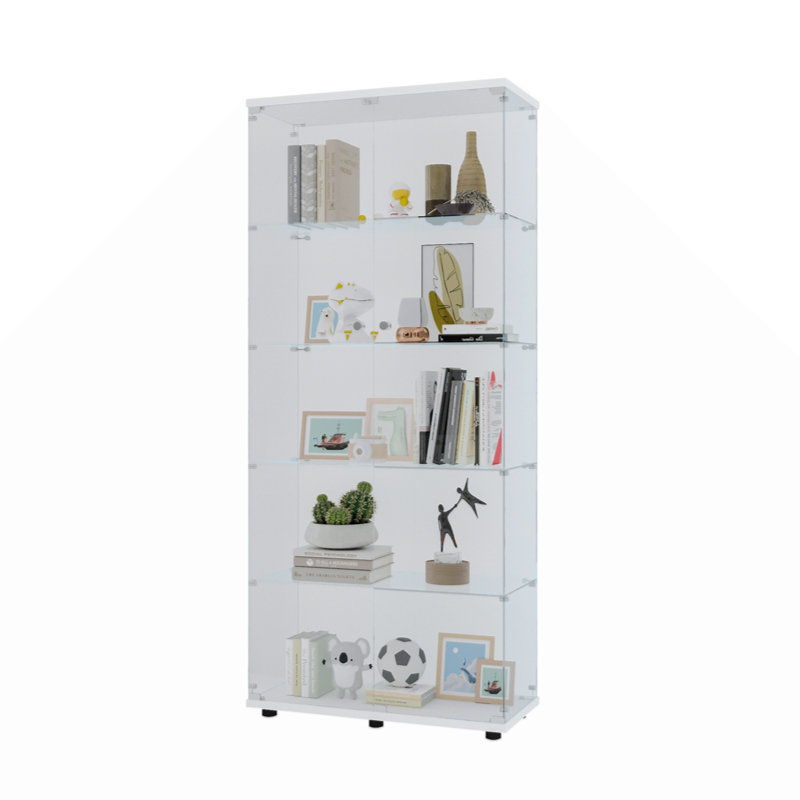 Vitrine en verre avec porte double 5 tablettes, Blanc