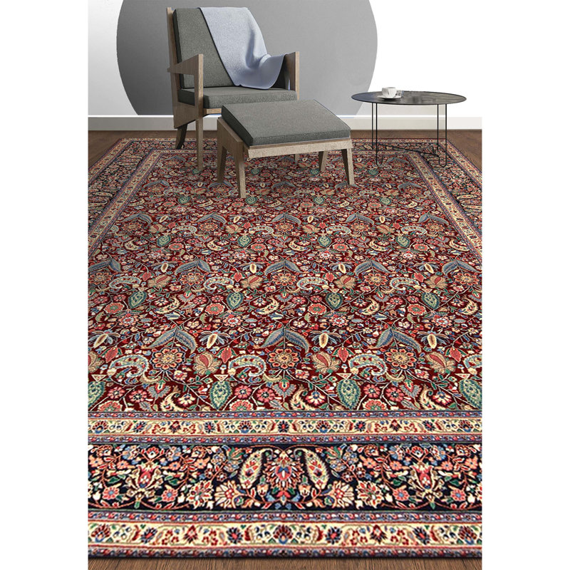 High-Quality Hand-Knotted Wine And Navy Area Rug