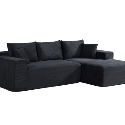 2-Piece Convertible Corduroy L-Shaped Sofa In A Box With Pillows, 3-Seater Modular Sectional Couch, Compressed Living Room Furniture(Right Facing)
