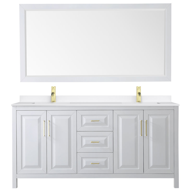 Daria 72'' W Vanity, White, Brushed Gold, Giotto Quartz
