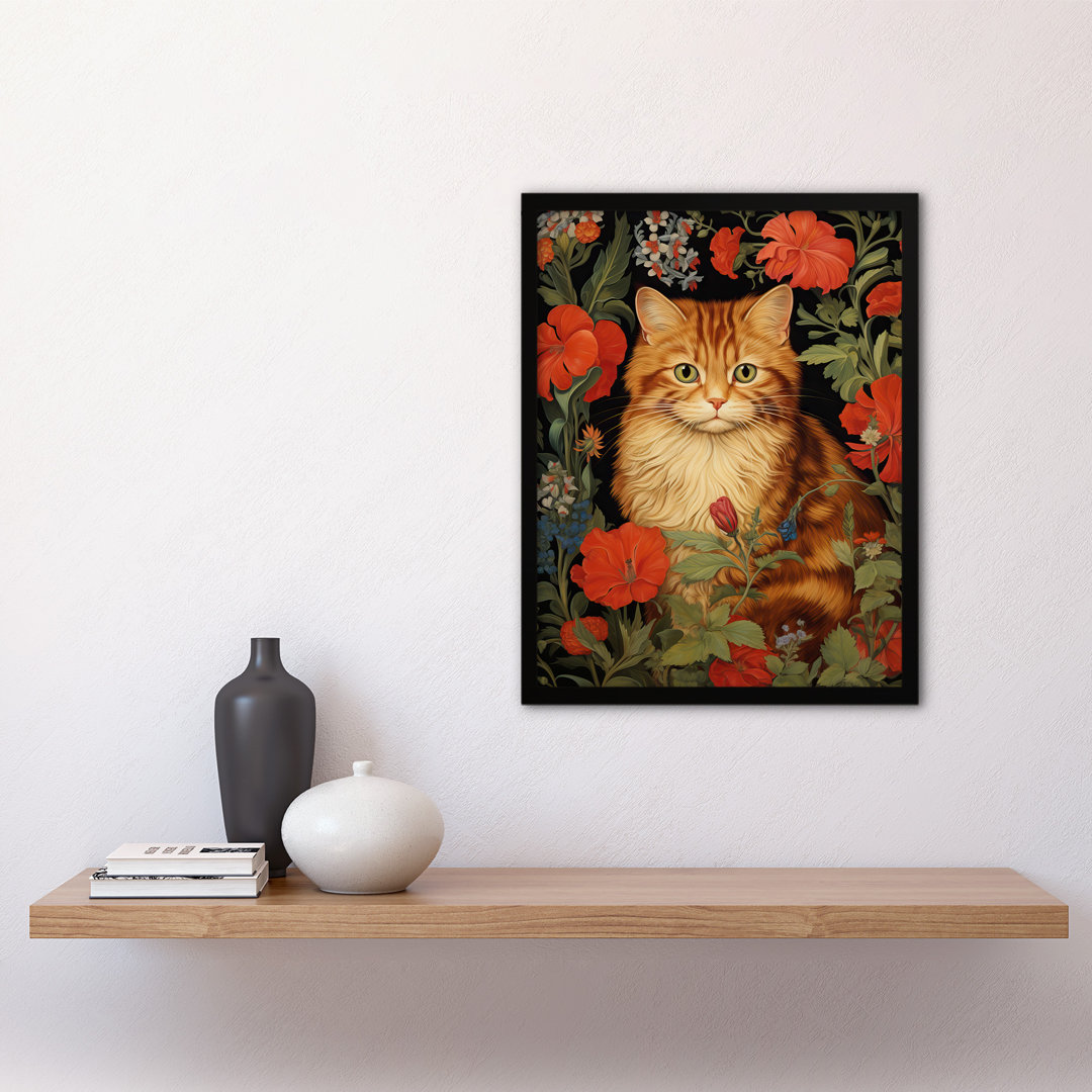 Stylish Ginger Striped Kitten Cat Red Amidst The Flowers - Single Picture Frame Art Prints
