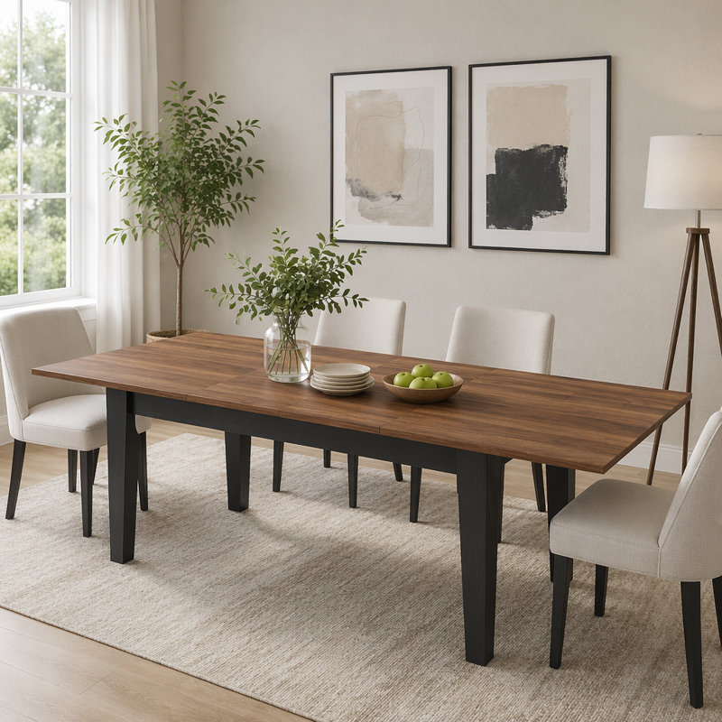 Grande table de cuisine extensible 106,3 pouces, Walnut/black