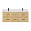 Meuble-lavabo double mural Isola WM 60 po en chêne scandinave, comptoir en quartz blanc, lavabos carrés encastrés (1 trou), garniture noire mate-134514853-134514857