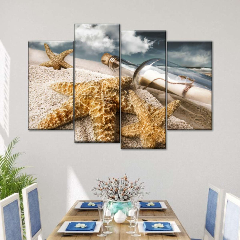 " Bottled Message At The Beach Wall Art Multi Piece Canvas Print " 4 - Pieces, 22" H x 36" W x 1" D