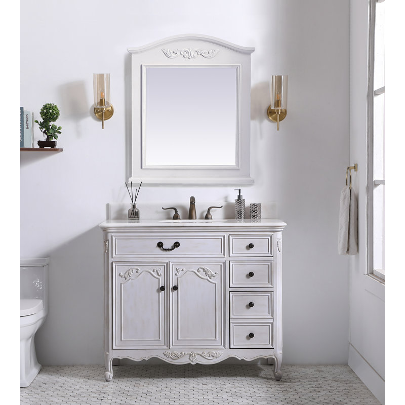 Ensemble de meuble-lavabo simple 42 po Angelique, Blanc antique, Blanc lustré