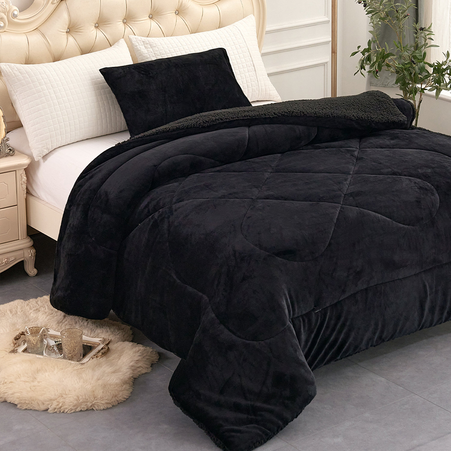 Everly Quinn Twin Size Sherpa Fleece Blanket with Pillow Shams Wayfair