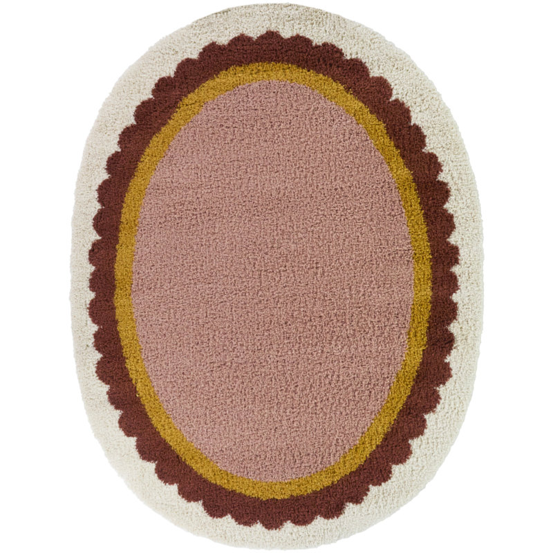 Marigold Pink/Orange Scallop Border Oval Area Rug, Pink/Orange, 6'7" x 9' Oval