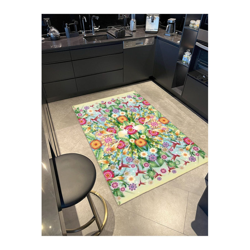 Tapis décoratif moderne à motif floral lavable à la machine, Carré 4 pi 11 po