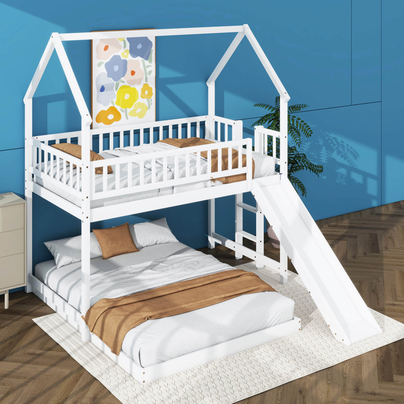 Lit superposé avec glissade House, Blanc