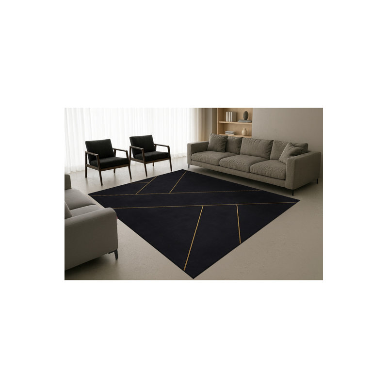 Tapis noir tissé à rayures Mosso, 3'3" x 4'11"