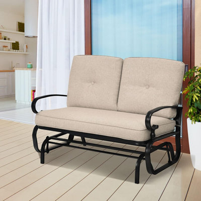 Causeuse de patio avec coussins - Chaise berçante d'extérieur pour 2 personnes, balancelle pour jardin, cour, bord de piscine, capacité de 440 lb - Beige