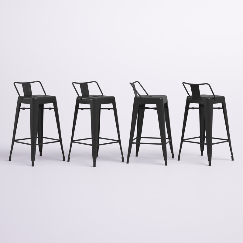 Tabouret Alawai, Noir, Tabouret de comptoir (siège d'une hauteur de 26 p