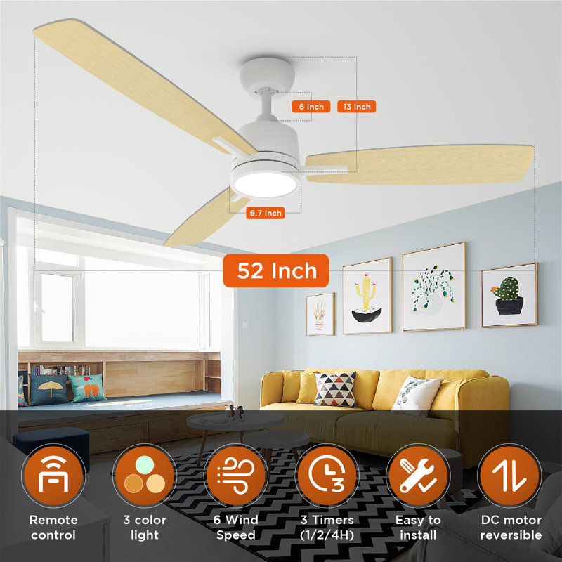 Ventilateur de plafond standard de 52 po avec lumières DEL Emidia - blanc, Blanc, 52"