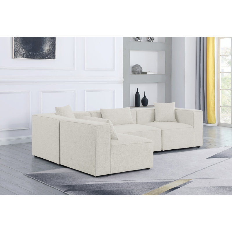 Lavitta Upholstered L-Shaped Sectional Reversible, Cream Linen Textured Fabric