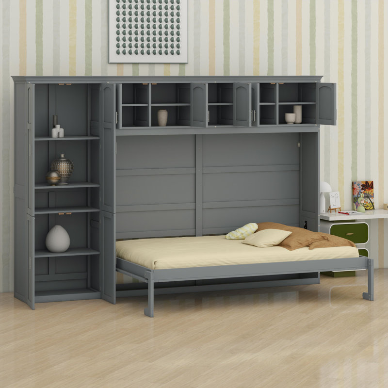 Murphy Bed Wall Bed With Cabinets, Gray