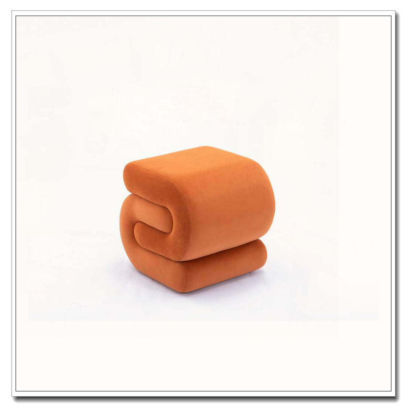 Tabouret de maquillage avec repose-pieds Teddy, Orange, Velours
