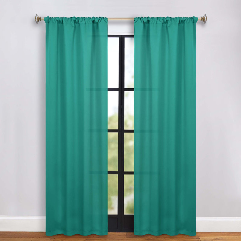 Moriah Millendon Solid Modern Polyester Rod Pockets Room Darkening Curtain Pair, 36" W x 84" L, Cerulean Blue