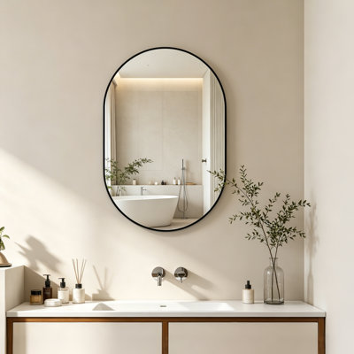 Oval Metal Framed Wall Mirror,Vanity Mirror for Bathroom Vertical/Horizontal, Black