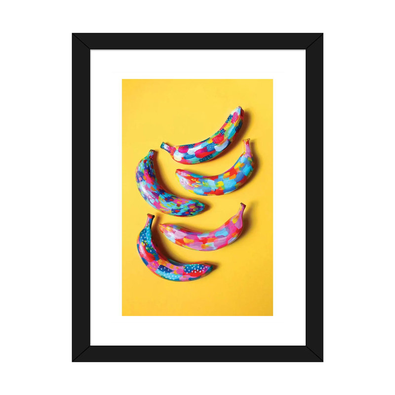 «Banana II» par EttaVee - impression d'art graphique, Blanc, H 32 po x l 24 po x P 1 po, Papier encadré noir