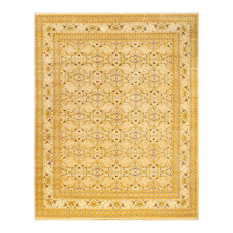 Tapis ivoire traditionnel noué à la main de conception unique 8 pi 2 po x 10 pi 2 po Keller