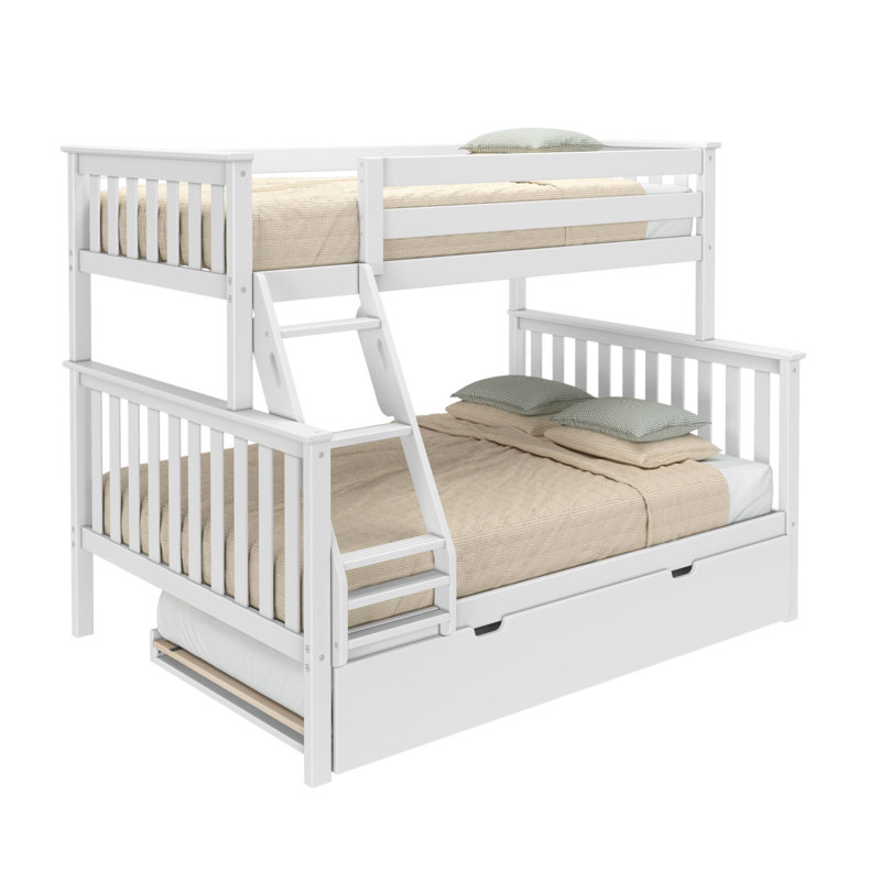 Kids Twin Over Full Bunk Bed with Trundle, Full, White