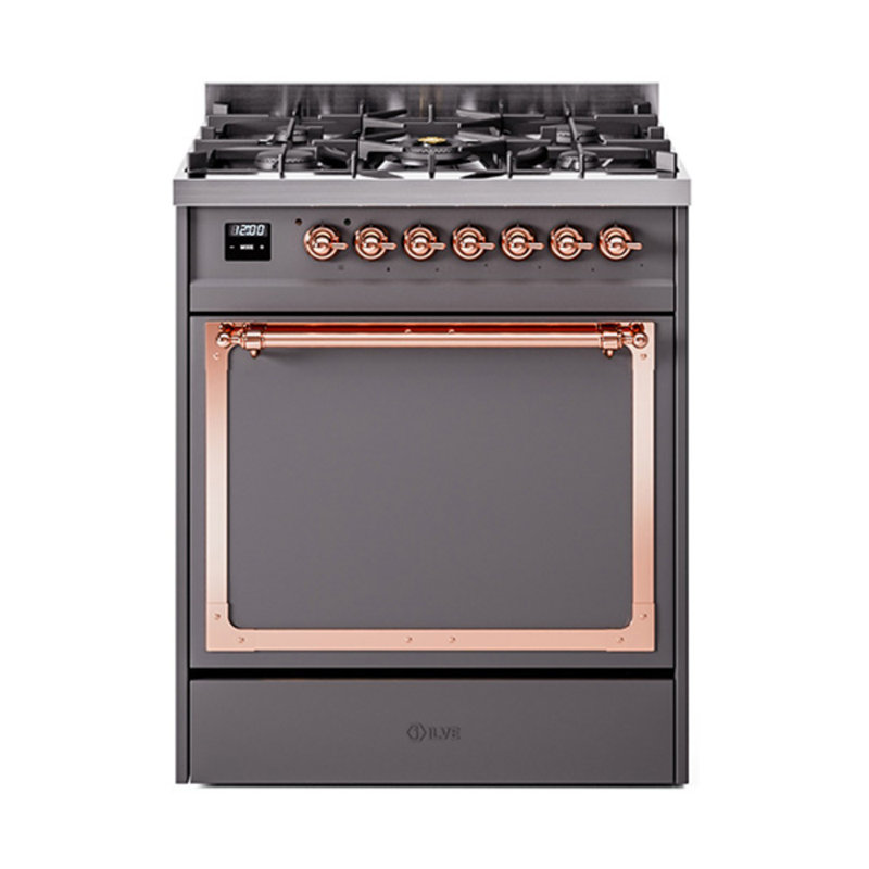 ILVE Nostalgie II Noblesse 30 in Dual Fuel Range, Graphite Matte/Copper, Natural Gas