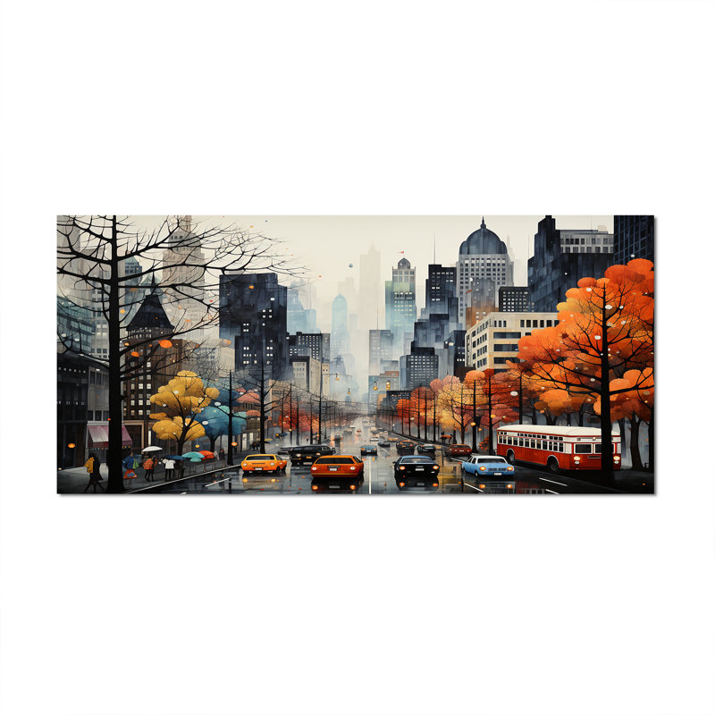 «Bold Cityscape Urban Fog III - City Buildings», art mural, Toile tendue, H 28 po x l 60 po x P 1,5 po