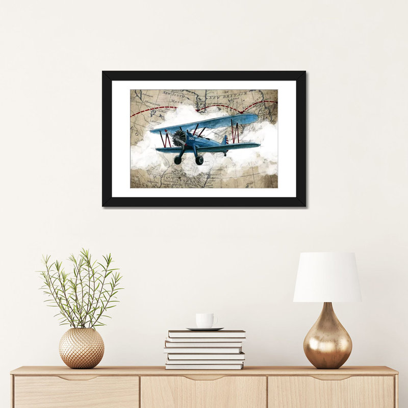 «Biplane I», impression sur toile, H 16 po x l 24 po x P 1 po, Papier beaux-arts encadré noir, Blanc