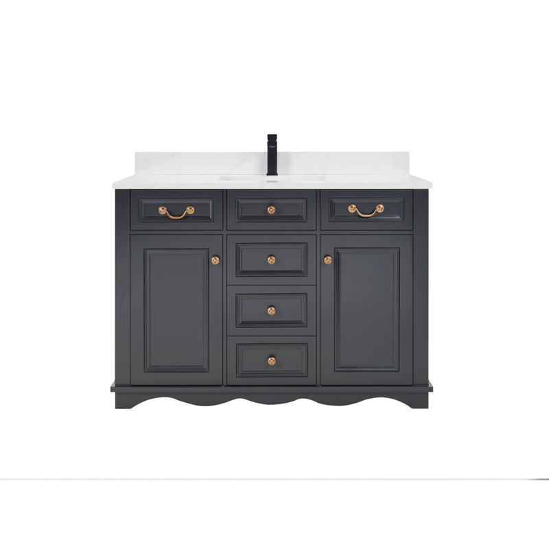 48" Cadet Finish Solid Wood Sink Vanity  With 1' Artificial Stone Top, Tricorn Black
