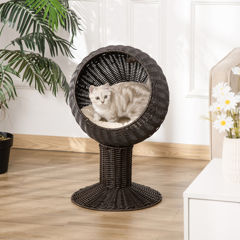 Rattan Wicker Elevated Cat House Kitty Scratch House