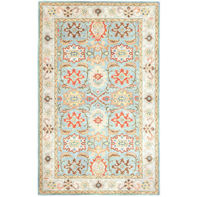 Tapis oriental bleu clair en laine touffeté à la main Chaim