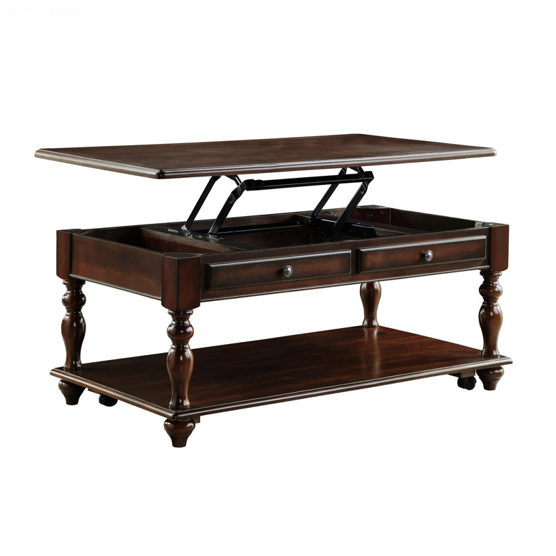 Table basse, table basse avec plateau relevable et tablette de rangement ouverte