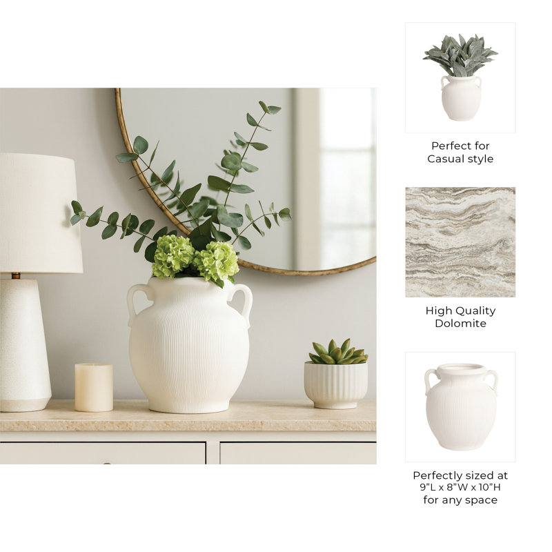 Stoneware Table Vase, 10" H x 9" W x 8" D, White