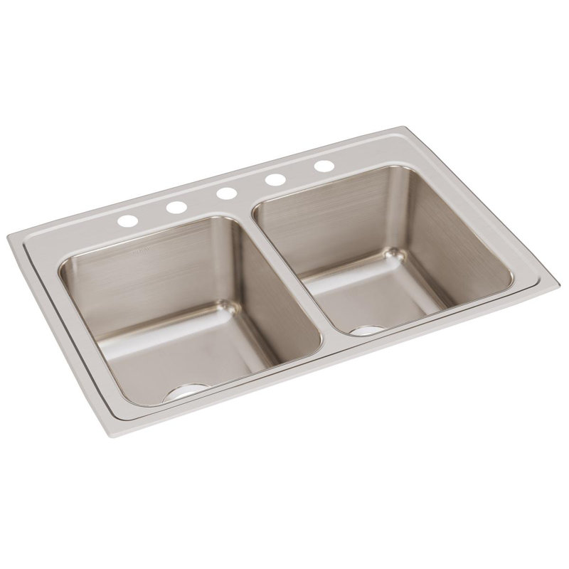 Évier de cuisine à double cuve à montage sur plan L 33 po x l 22 po Lustertone, 5 trous