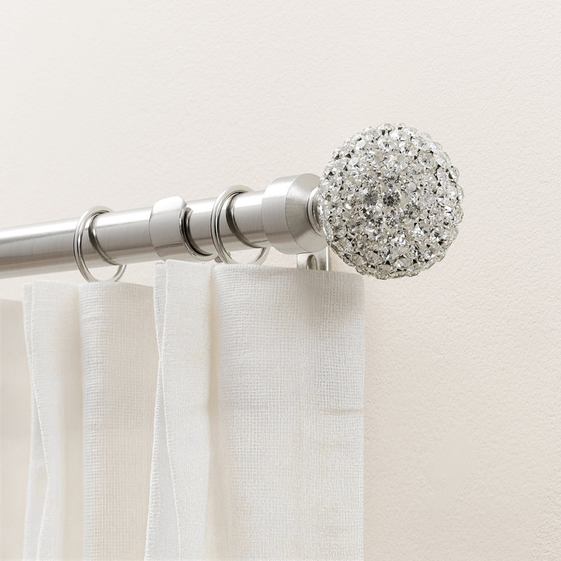 Tringle à rideaux luxueuse en acier avec fleuron strass décoratif, 1 po de diamètre, réglable, 30-90"
