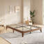 Base de lit plateforme en bois, pieds en bois et support central en métal robuste, lattes en bois, aucun sommier requis-129632076-129632077