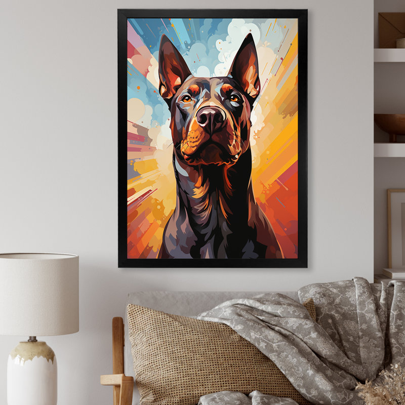 Bull terrier audacieux - reproduction sur toile, Cadre simple noir, H 40 po x l 30 po x P 1,5 po
