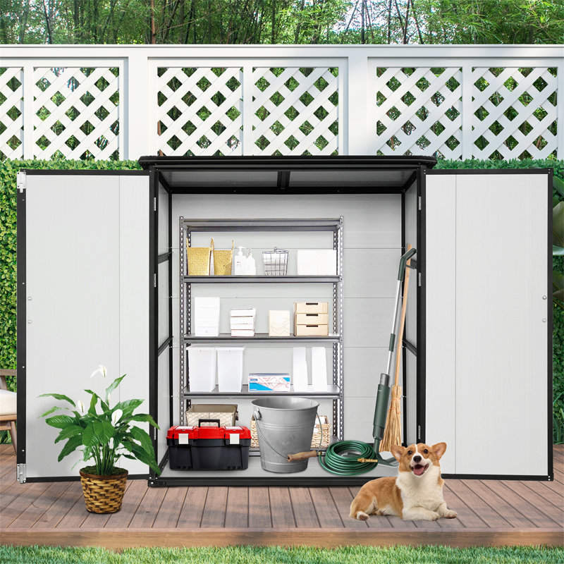 Armoire de rangement extérieure en résine imperméable 5X3ft avec portes verrouillables pour vélos et meubles de patio, Noir