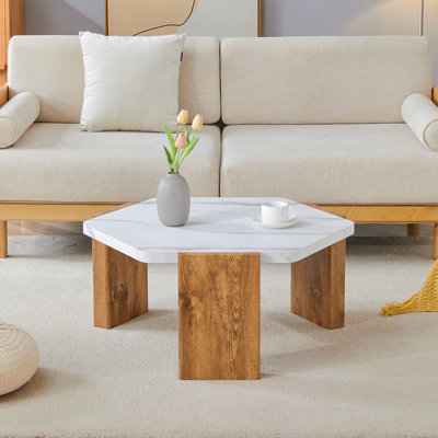 31-Inch Modern-Style Hexagonal Coffee Table,With White Marble Surface.