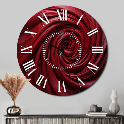 Red Winding Wonder - Abstract Spirals White Face Wall Clock