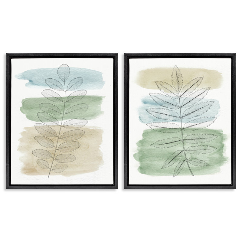 Neutral Spring Forest Branches 2 Piece Black Framed Floater Canvas Set by Alonzo Saunders, Jet Black Floater Frame