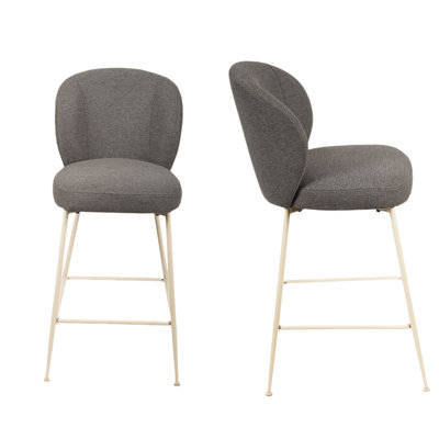 Tabouret de comptoir gris transitionnel de 2, siège rembourré rond avec rembourrage en mousse, support en métal pour le siège en tissu de la salle à manger, cadre