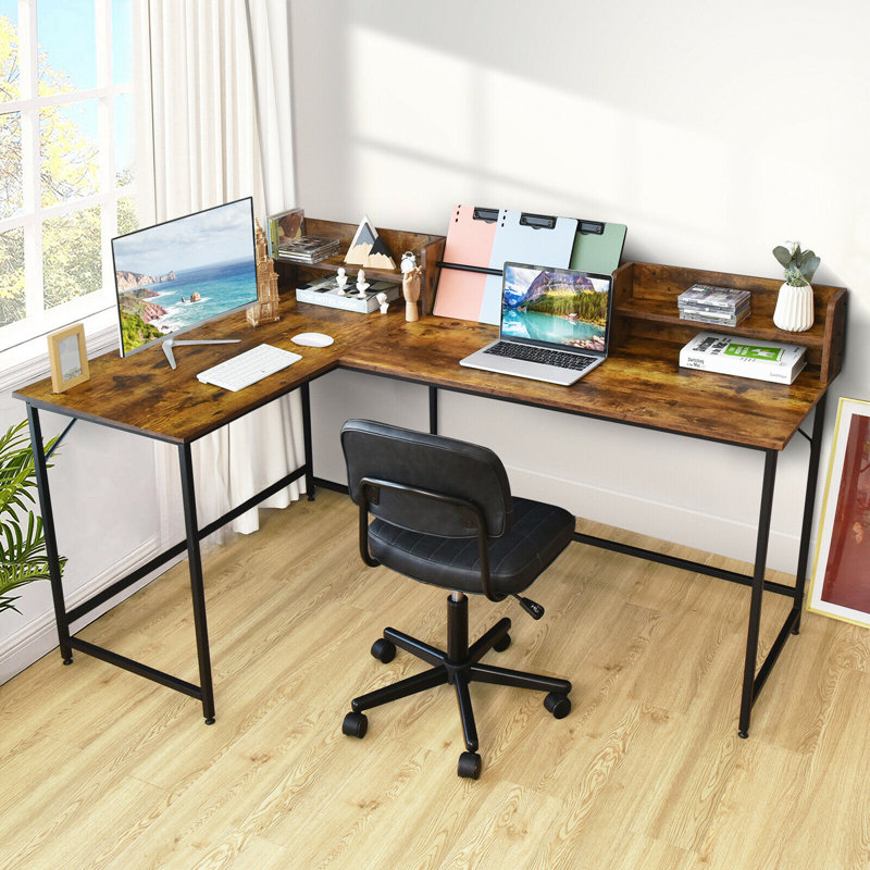 Bureau en L Quinones, Brun rustique / noir
