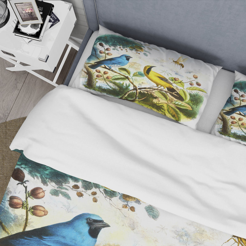 Blue and Yellow Bird In The Wild - Ensemble de housse de couette traditionnel - Microfibre de polyester