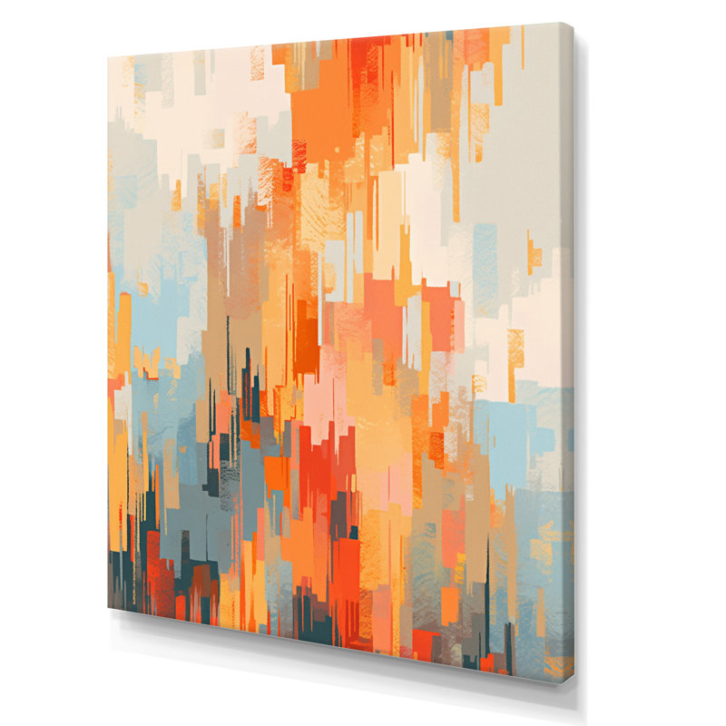 Orange orange, beige, réalités brisées - cubisme, art mural, H 40 po x l 30 po x P 1,5 po, Toile tendue